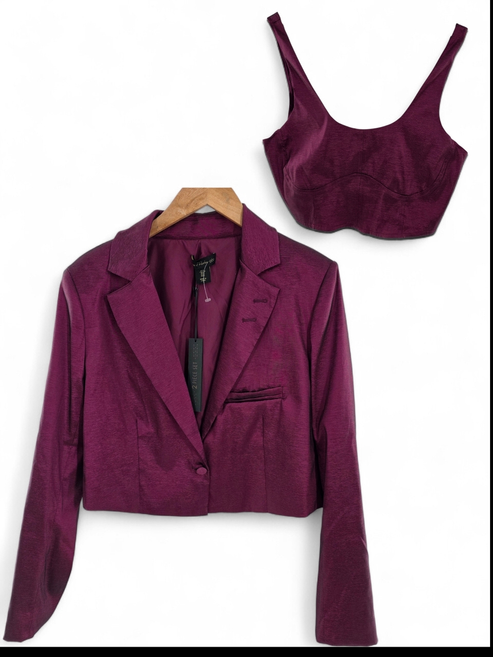 House Of Harlow 1960 Shiny Dark Fuchsia Cropped Blazer W/ Cami Womens Large - Picture 1 of 16